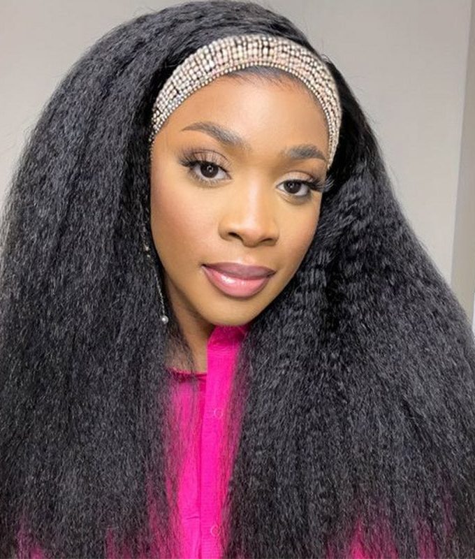 Natural Black Kinky Straight Human Hair Headband Wig For Black Women