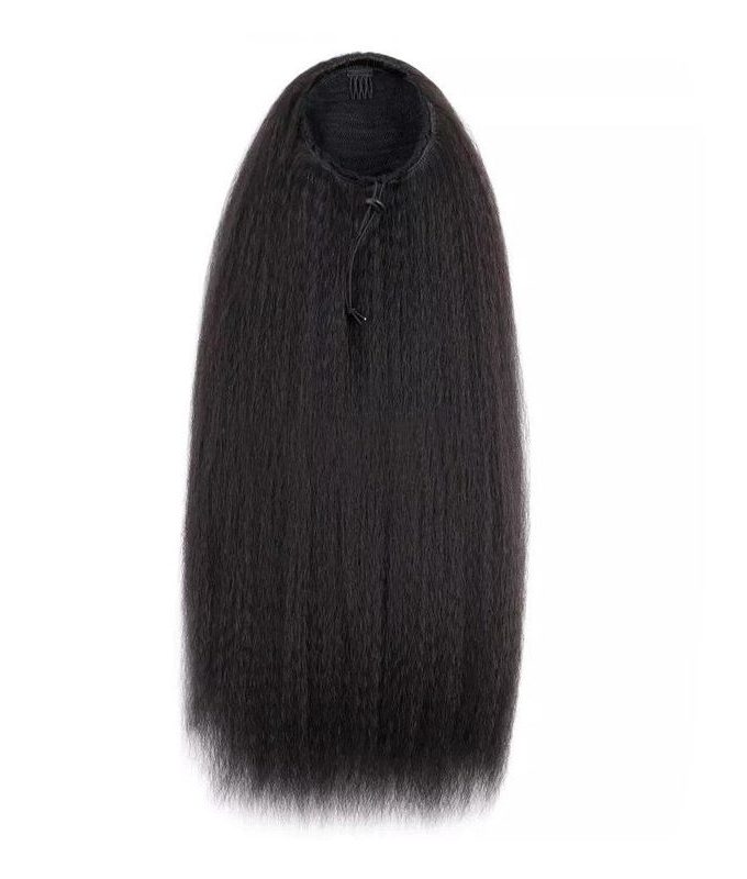Natural Black Kinky Straight Drawstring Ponytail Human Hair Extensions