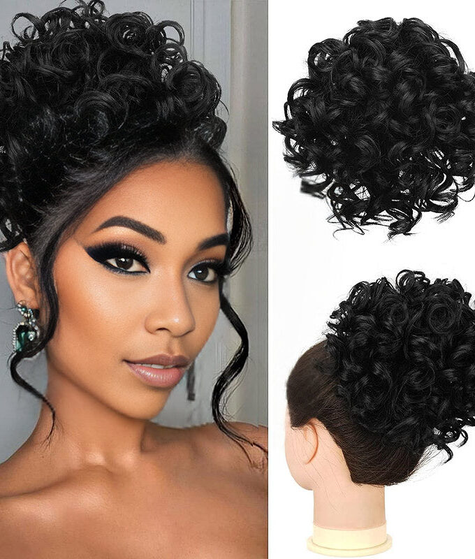 Curly Puff Drawstring Ponytail Messy Bun Hair Clip in Human Hair Piece