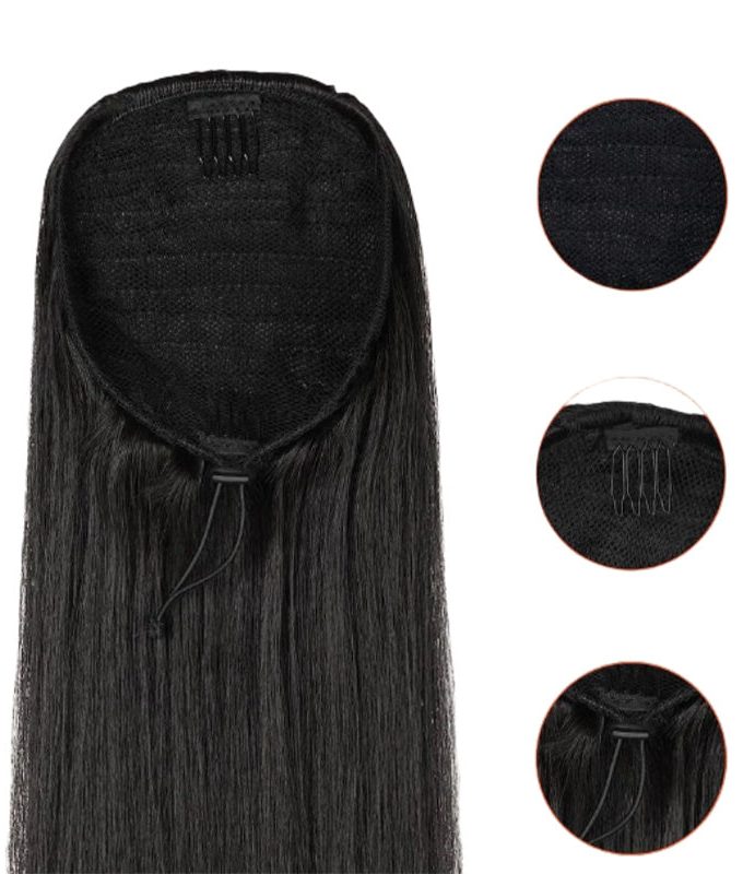 Natural Black Straight Hair Drawstring Ponytail Human Hair Extensions