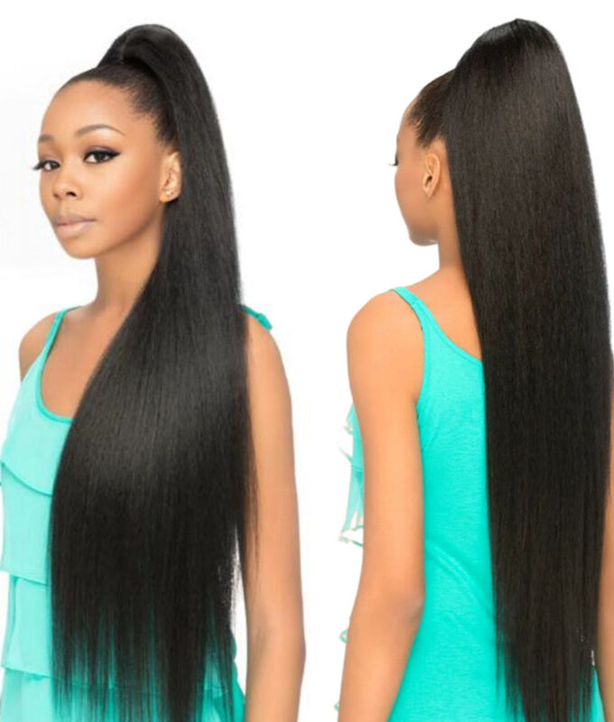 Natural Black Straight Hair Drawstring Ponytail Human Hair Extensions