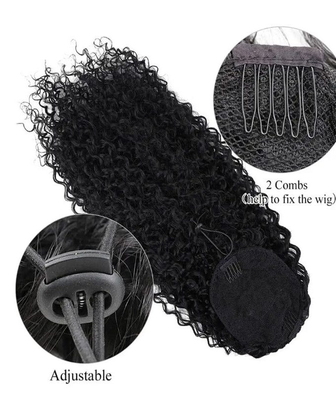Natural Black Water Wave Drawstring Ponytail Hair Human Hair Extensions