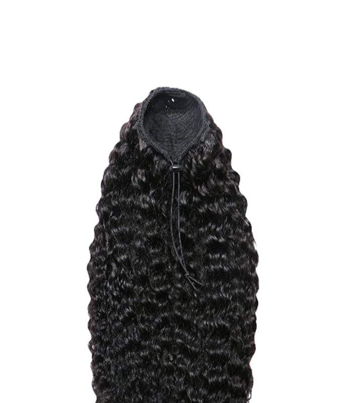 Natural Black Water Wave Drawstring Ponytail Hair Human Hair Extensions