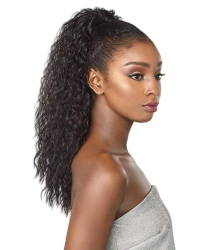 Natural Black Water Wave Drawstring Ponytail Hair Human Hair Extensions