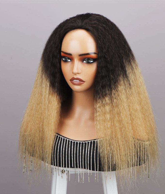 Ombre Honey Blonde T1B/27 Kinky Straight 3 In 1 Half Wig Beginner Friendly Glueless 3/4 Wig 100% Human Hair