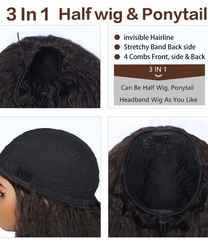 T1B/27 Body Wave Ombre Honey Blonde 3 In 1 Half Wig Beginner Friendly Glueless 3/4 Wig 100% Human Hair