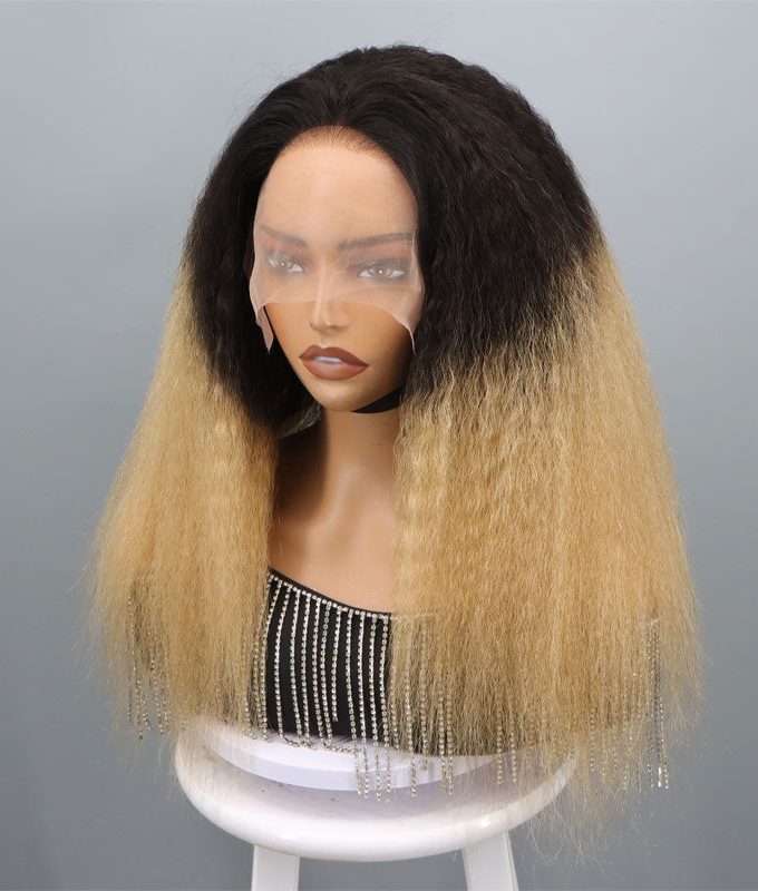 Ombre Honey Blonde T1B/27 Kinky Straight 3 In 1 Half Wig Beginner Friendly Glueless 3/4 Wig 100% Human Hair
