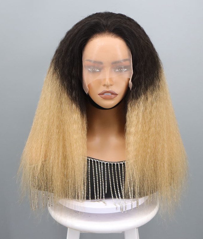 Ombre Honey Blonde T1B/27 Kinky Straight 3 In 1 Half Wig Beginner Friendly Glueless 3/4 Wig 100% Human Hair