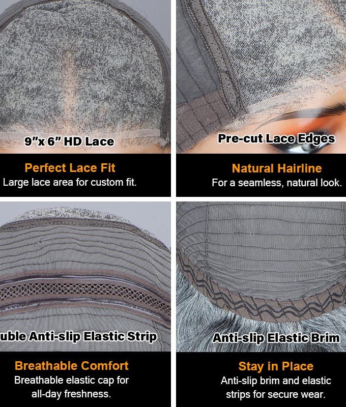 Timeless Body Wave 9x6 Glueless Wigs Standard Salt and Pepper Human Hair For Older Women