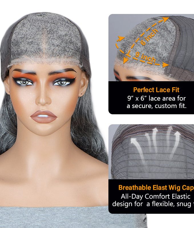 Timeless Body Wave 9x6 Glueless Wigs Standard Salt and Pepper Human Hair For Older Women