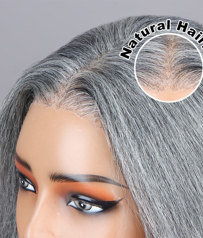 Female Seniors Salt And Pepper Loose Wave Pre-cut Lace 9x6 Glueless Wigs