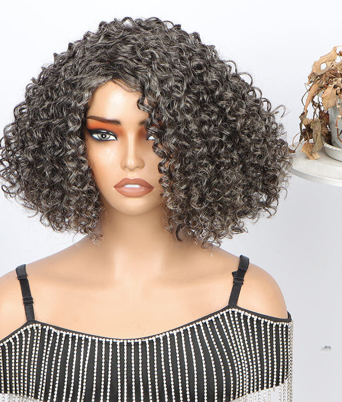 Beginner Friendly Medium Salt And Pepper Bob Curly Wig Human Hair Wear And Go Glueless Wig