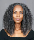 Medium Salt And Pepper Afro Curly Human Hair 3 In 1 Half Wig Ready To Go Wig For Older Women