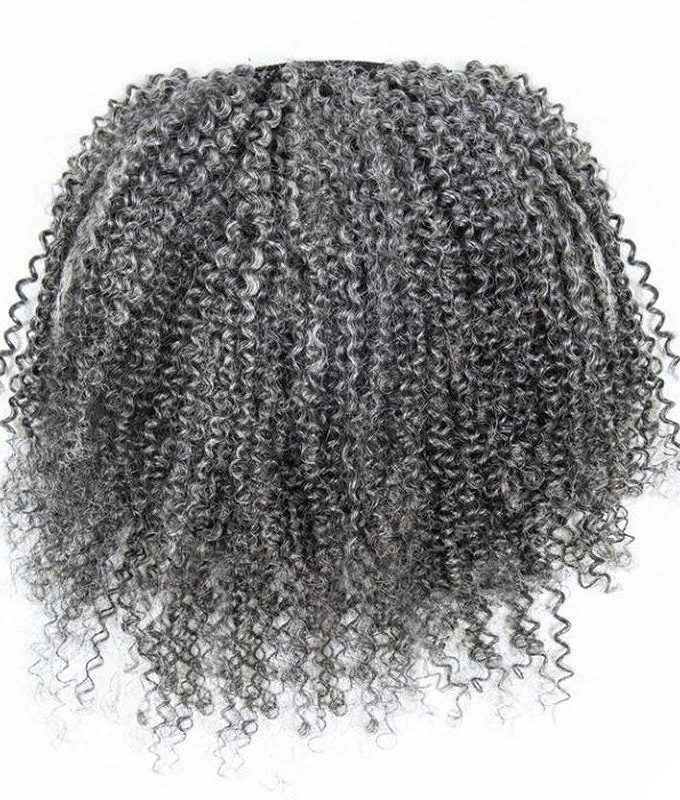 Salt And Pepper Kinky Curly Drawstring Ponytail Hair Extensions 100% Human Hair