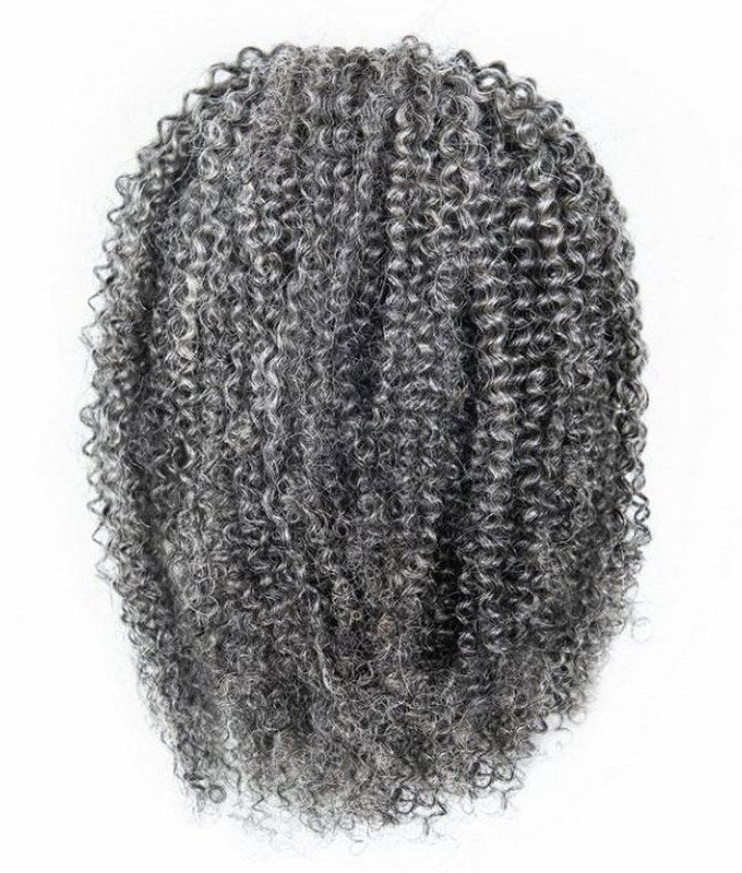 Salt And Pepper Kinky Curly Drawstring Ponytail Hair Extensions 100% Human Hair