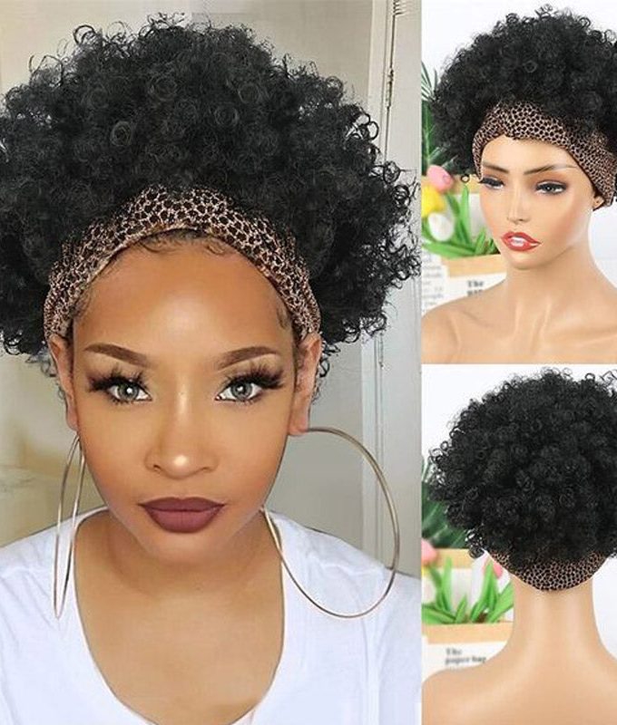 Salt And Pepper Afro Kinky Curly Headband Human Hair Wig Gray Ombre Glueless Wig