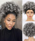 Salt And Pepper Afro Kinky Curly Headband Human Hair Wig Gray Ombre Glueless Wig