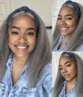 Salt And Pepper Kinky Straight Human Hair 3/4 Half Wig Kinky Blow Out Glueless 3 In 1 Wigs