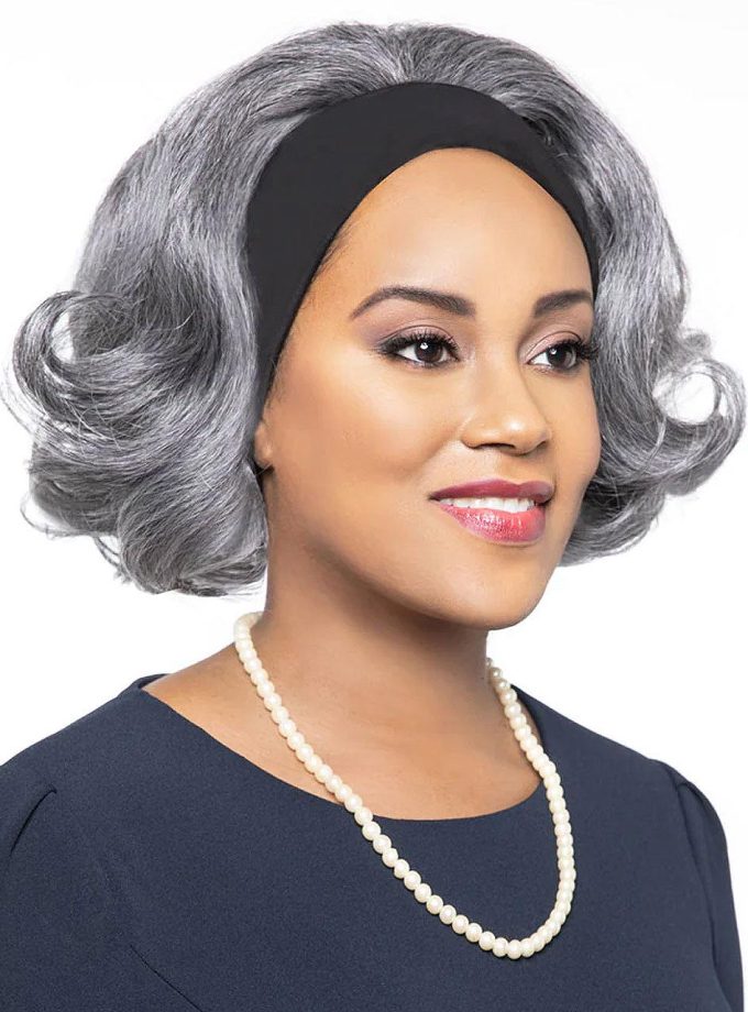 Salt And Pepper Wigs Grey Body Wave Headband Human Hair Wigs For Seniors