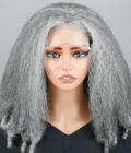 Kinky Straight And Curly 2-in-1 Hairstyle Standard Salt And Pepper 5x5 Lace Closure Human Hair Wigs