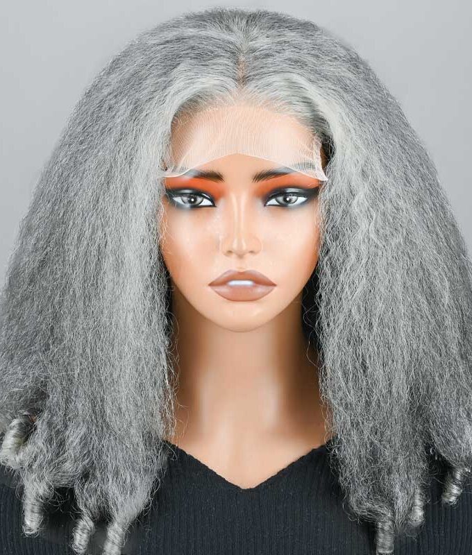 Kinky Straight And Curly 2-in-1 Hairstyle Standard Salt And Pepper 5x5 Lace Closure Human Hair Wigs