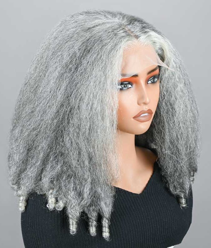 Kinky Straight And Curly 2-in-1 Hairstyle Standard Salt And Pepper 5x5 Lace Closure Human Hair Wigs