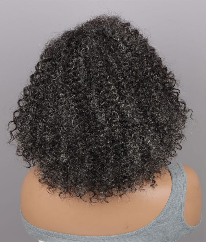 Seniors Medium Salt & Pepper Jerry Curly Bob Handmade 5x5 HD Lace Real Human Hair Wigs For Mom