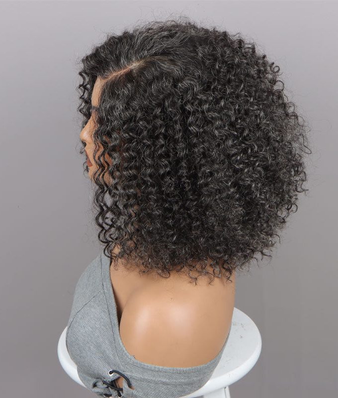 Seniors Medium Salt & Pepper Jerry Curly Bob Handmade 5x5 HD Lace Real Human Hair Wigs For Mom