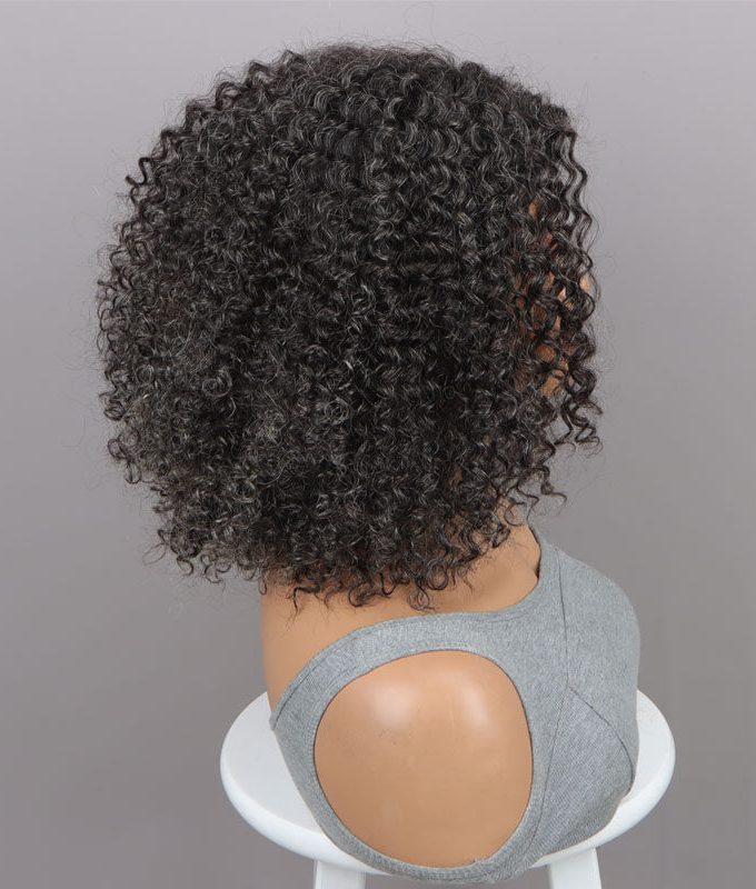 Seniors Medium Salt & Pepper Jerry Curly Bob Handmade 5x5 HD Lace Real Human Hair Wigs For Mom