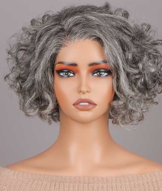 Seniors Gray Wig 5x5 HD Lace Standard Salt And Pepper Loose Curly Bob Real Human Hair Wigs For Older Women