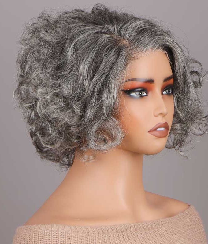 Seniors Gray Wig 5x5 HD Lace Standard Salt And Pepper Loose Curly Bob Real Human Hair Wigs For Older Women