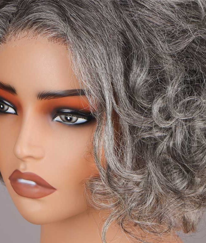 Seniors Gray Wig 5x5 HD Lace Standard Salt And Pepper Loose Curly Bob Real Human Hair Wigs For Older Women