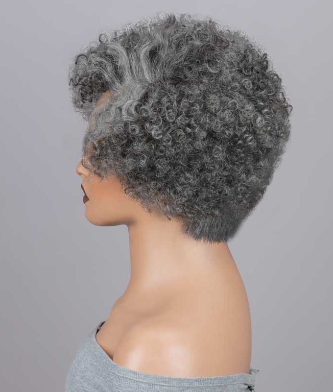 Seniors Short Jerry Curly Silver Pixie Cut Wig Salt and Pepper 4x1 Lace Glueless Human Hair Wig