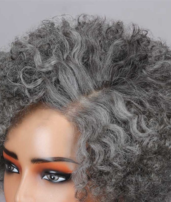 Seniors Short Jerry Curly Silver Pixie Cut Wig Salt and Pepper 4x1 Lace Glueless Human Hair Wig