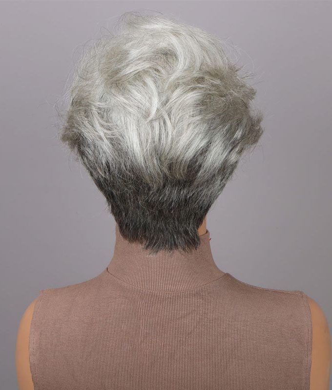Seniors Short Straight Silver Layered Pixie Cut Wig Light Salt And Pepper Human Hair Glueless Wigs