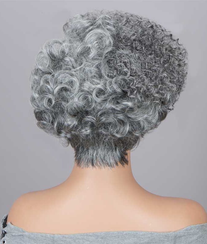 Seniors Short 2-in-1 Curly Silver Layered Pixie Cut Wig �C Salt And Pepper Human Hair No-Lace Glueless Wig for Women