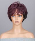 Black And Burgundy Short Natural Wave Layered Pixie Cut Wig No-Lace Human Hair Glueless Wigs