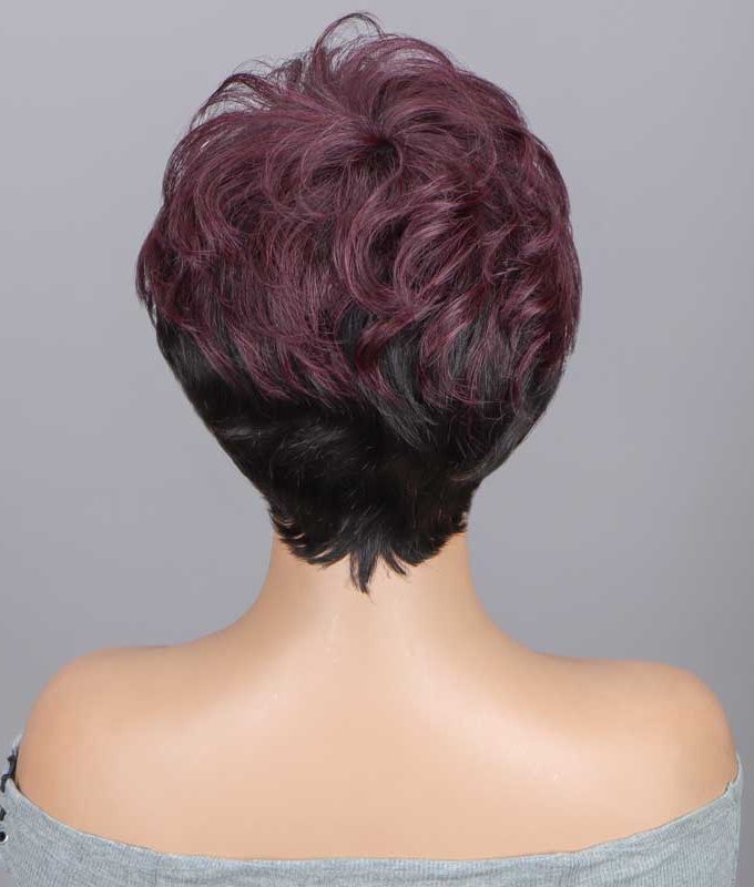Black And Burgundy Short Natural Wave Layered Pixie Cut Wig No-Lace Human Hair Glueless Wigs
