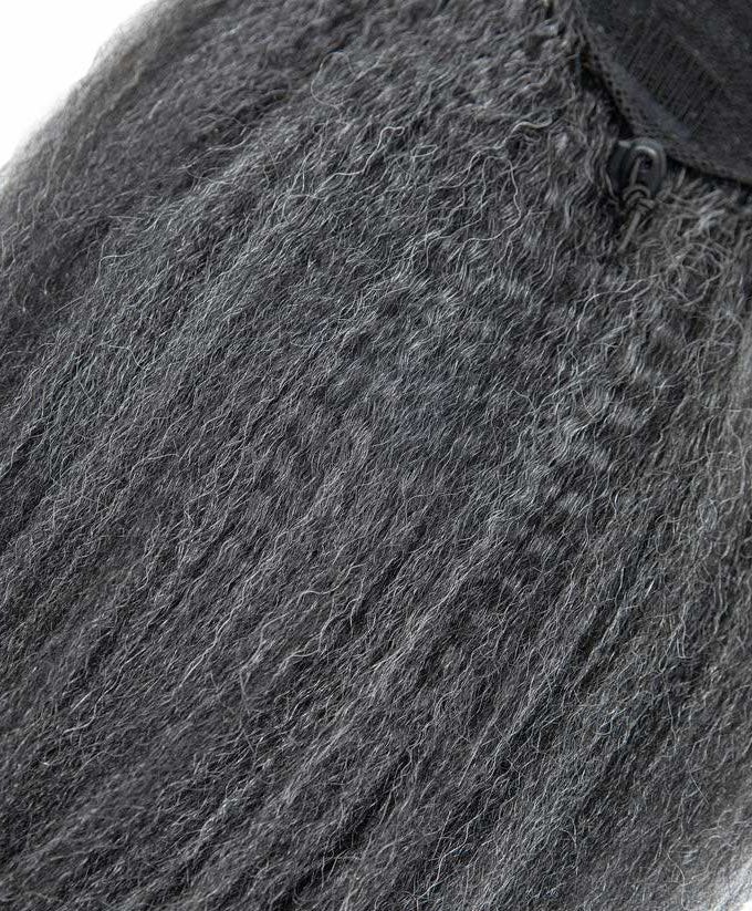 Short Gray Kinky Straight Drawstring Ponytail Salt and Pepper Blowout Yaki Clip In Ponytails