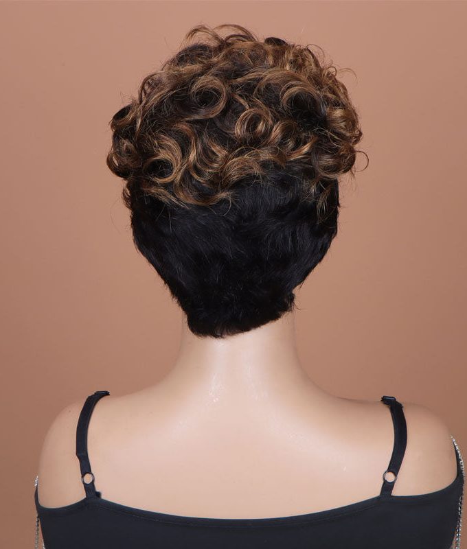 Two-Toned Edgy Pixie Haircut With Brown Highlight Layers Natural Wave Human Hair Wear Go Glueless Wig