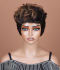 Two-Toned Edgy Pixie Haircut With Brown Highlight Layers Natural Wave Human Hair Wear Go Glueless Wig