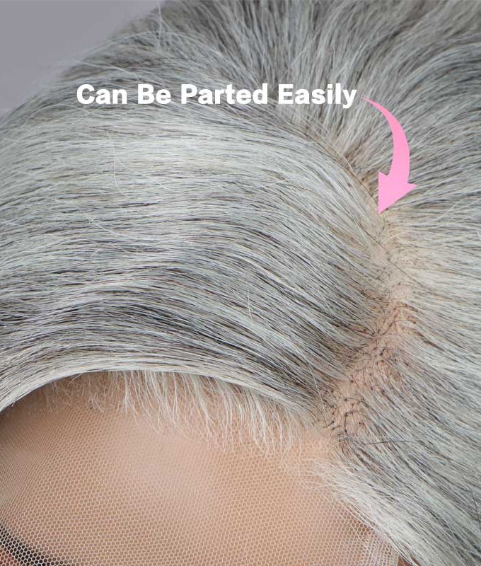 US DOMESTIC SHIPPING |Attractive Silver/Black Highlights Salt And Pepper Wig Real Human Hair Body Wave 5x5 HD Lace Wigs