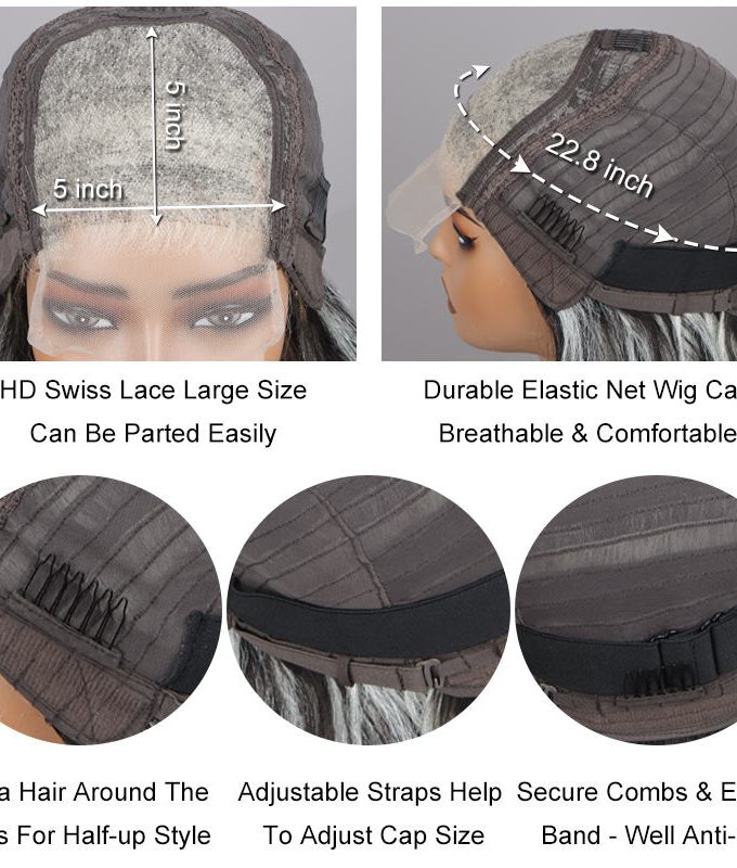 Fashion Silver Gray Wig For Seniors Body Wave Human Hair 5x5 HD Lace Salt And Pepper Wigs For Older Women