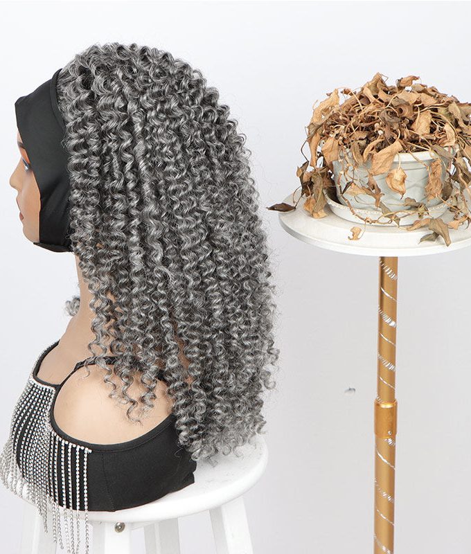 Silver Gray Jerry Curly Human Hair Headband Wig For Black Women Salt And Pepper Color