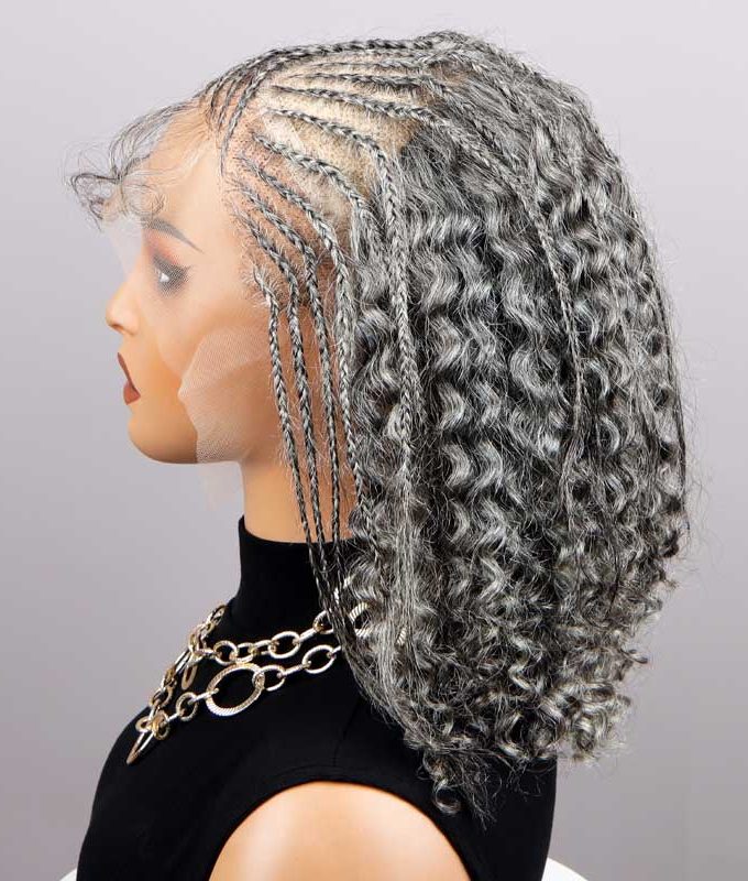 Silver Luxe Gray Pre Braided Jerry Curly 13x4 HD Lace Full Frontal Wig Salt And Pepper Human Hair Wig For Older Women