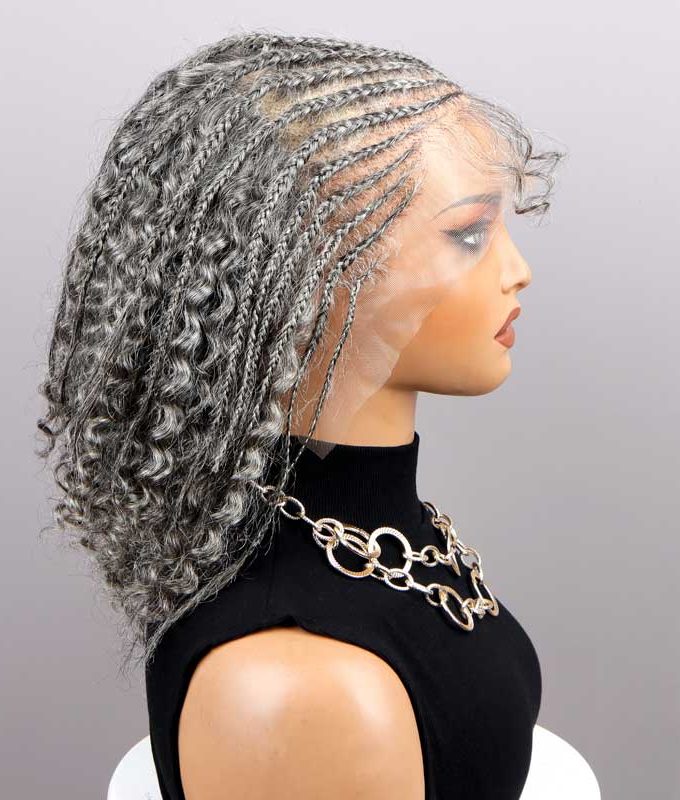 Silver Luxe Gray Pre Braided Jerry Curly 13x4 HD Lace Full Frontal Wig Salt And Pepper Human Hair Wig For Older Women