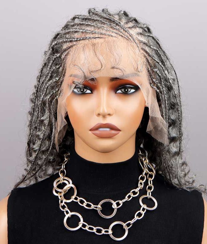 Silver Luxe Gray Pre Braided Jerry Curly 13x4 HD Lace Full Frontal Wig Salt And Pepper Human Hair Wig For Older Women