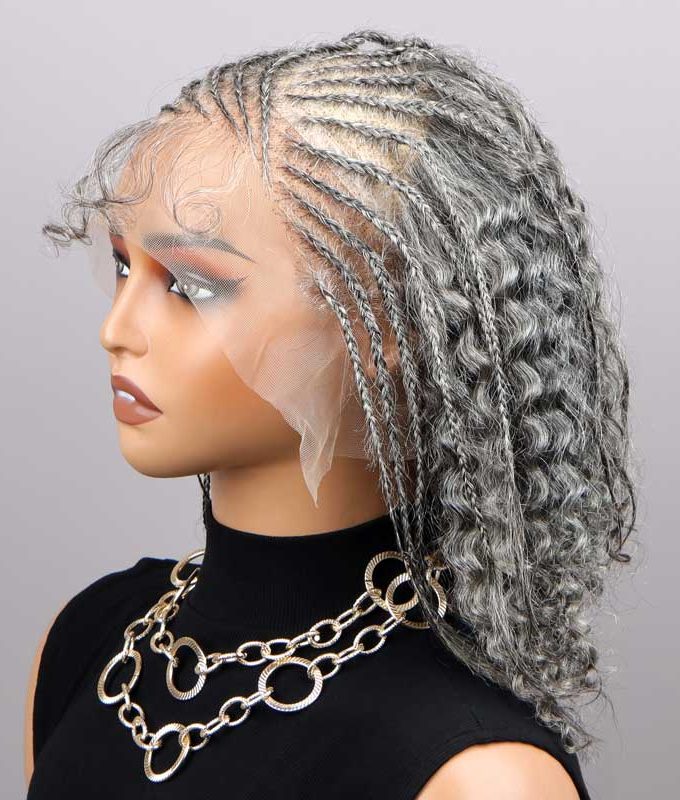Silver Luxe Gray Pre Braided Jerry Curly 13x4 HD Lace Full Frontal Wig Salt And Pepper Human Hair Wig For Older Women