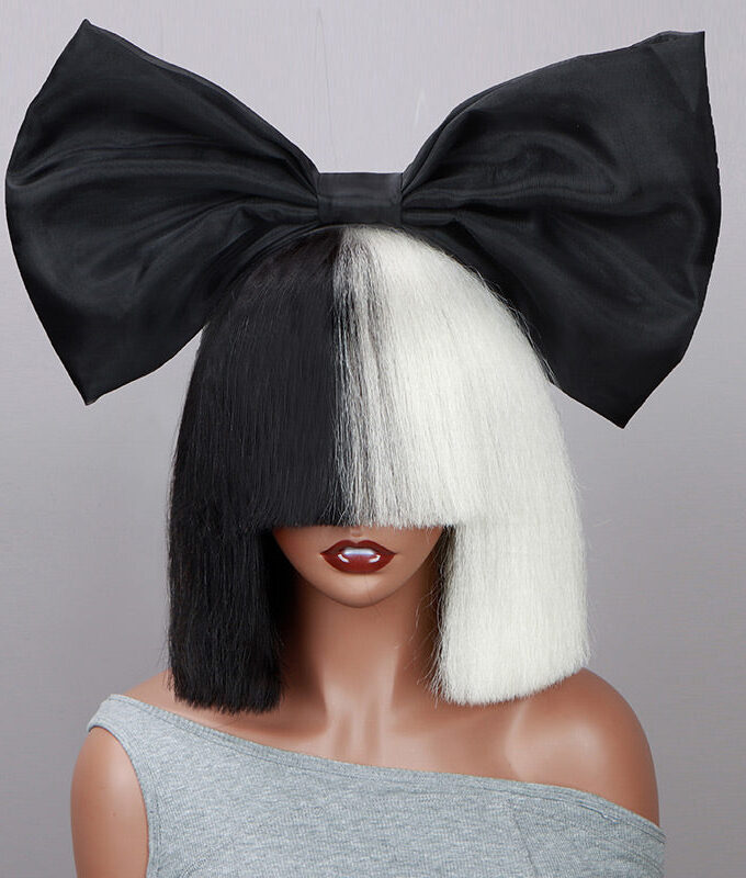 Costume Wig Black White Straight Hair Blunt Cut Bob Wig With Bangs Real Human Hair Wear and Go Wigs For Halloween