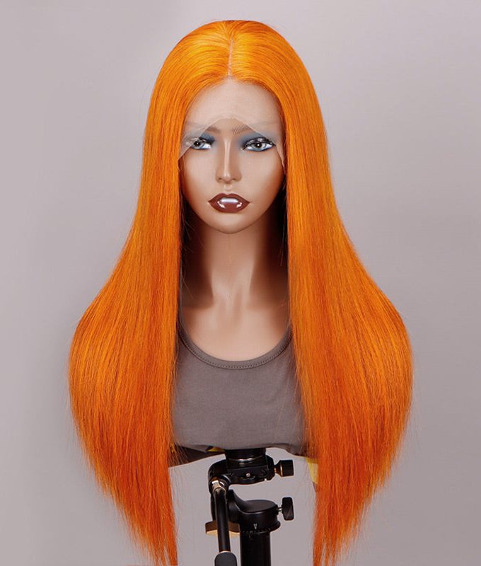 Ginger Orange Wig Silky Straight Human Hair 13x4 HD Lace Full Frontal Wig With Perfect Bleached Knots